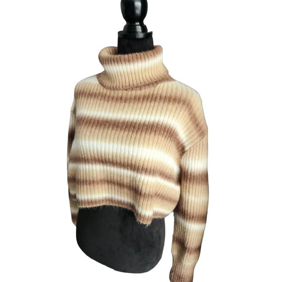 CIDER STRIPED CROPPED OVERSIZED Turtleneck Sweater Size M - Picture 2 of 3